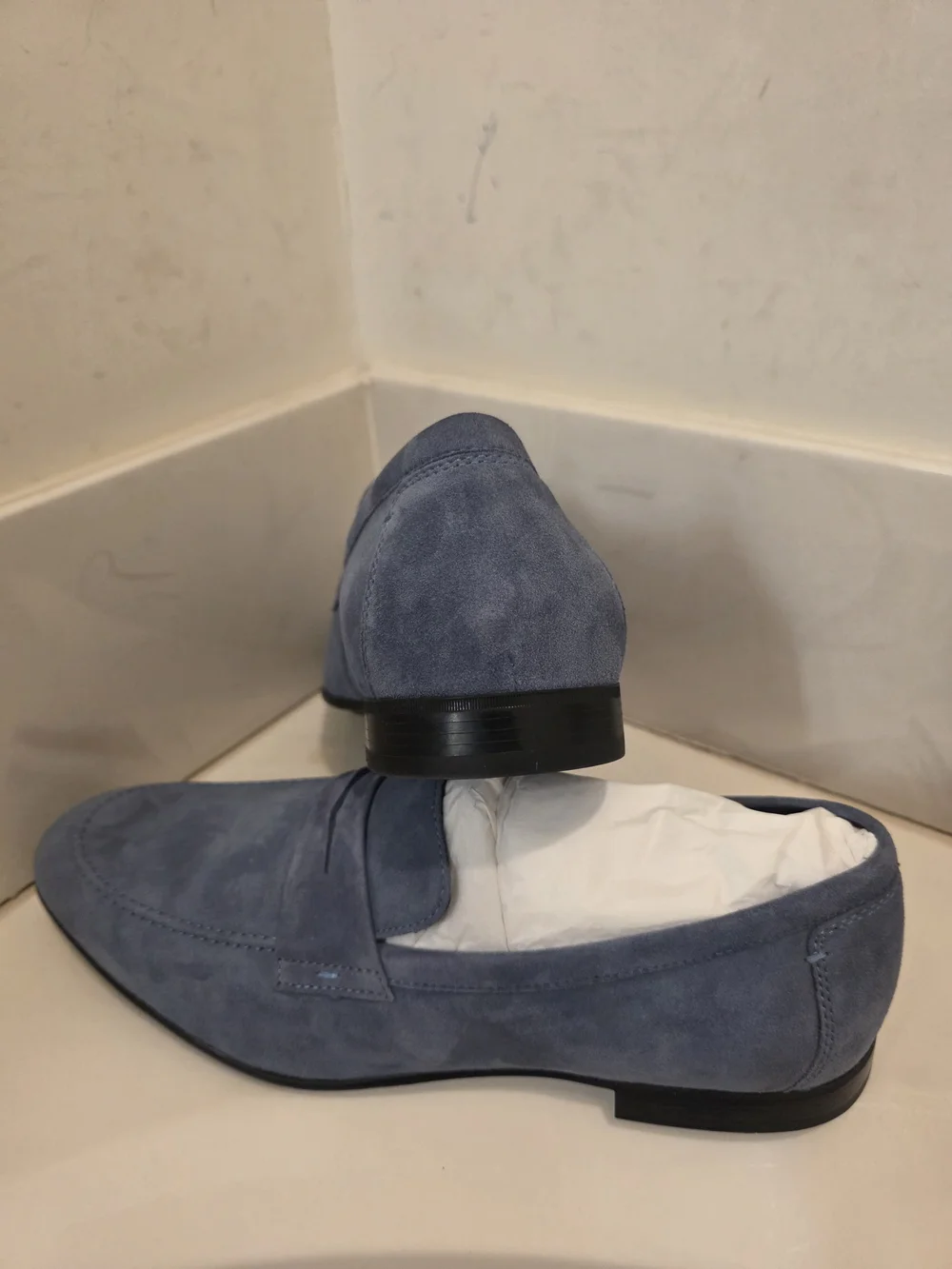 Johnson & Murphy Men's Blue Suede Penny Loafers